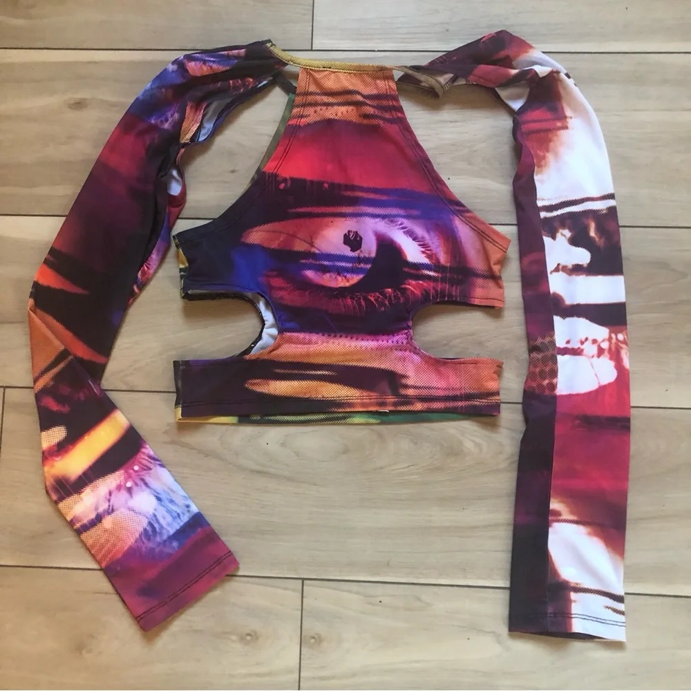 Jaded London Oracle Eye Print Long Sleeve Cropped top! perfect festival shirt - Picture 3 of 4